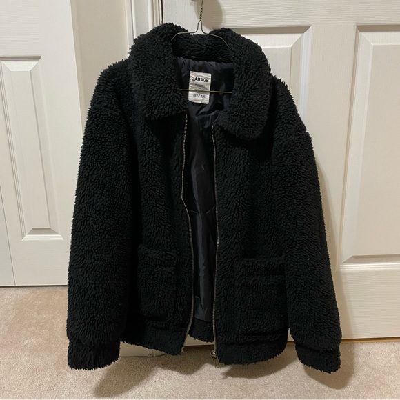 Black Garage Fuzzy Teddy Bear Jacket - Picture 1 of 3